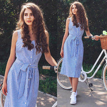 Load image into Gallery viewer, KANCOOLD dress Women's Party Blue Striped Sleeveless Dress Sexy Summer Bandage Single-Breasted dress women 2018jul20