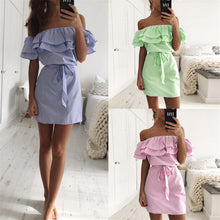 Load image into Gallery viewer, Ruffled striped slim dress