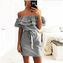 Load image into Gallery viewer, Ruffled striped slim dress
