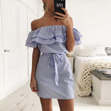 Load image into Gallery viewer, Ruffled striped slim dress