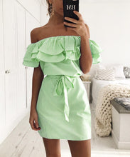 Load image into Gallery viewer, Ruffled striped slim dress