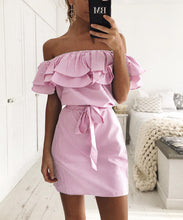 Load image into Gallery viewer, Ruffled striped slim dress
