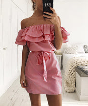 Load image into Gallery viewer, Ruffled striped slim dress