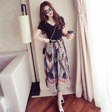 Load image into Gallery viewer, NEEDBO Summer Dress Casual Two-piece Set Vestidos Mujer Chiffon Dress Women Mid-Calf Long Dress Elegant Women Tshirt Dress